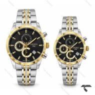 ساعت سیکو ست کرنوگراف دورنگ طلایی صفحه مشکی Seiko-11433-S