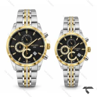 ساعت سیکو ست کرنوگراف دورنگ طلایی صفحه مشکی Seiko-11433-S