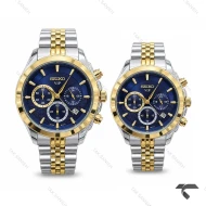 ست ساعت مچی سیکو سه موتوره دورنگ طلایی صفحه سرمه ای Seiko-11438-S