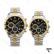 ساعت مچی ست سیکو سه موتوره کرنوگراف دوزنگ طلایی مشکی Seiko-11439-S
