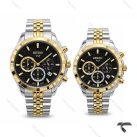 ساعت مچی ست سیکو سه موتوره کرنوگراف دوزنگ طلایی مشکی Seiko-11439-S