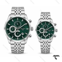 ست ساعت عروس دامادی سیکو سه موتوره استیل صفحه سبز Seiko-11442-S