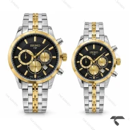 ست ساعت عروس دامادی سیکو کورنوگراف دو رنگ طلایی صفحه مشکی Seiko-11446-S