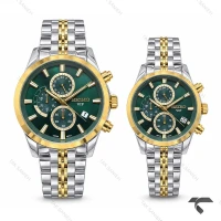 ساعت سیکو ست کرنوگراف دورنگ طلایی صفحه سبز Seiko-11448-S