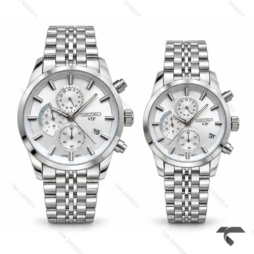 ساعت ست عروس داماد سیکو سه موتوره کرنوگراف استیل Seiko-11450-S