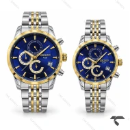 ست ساعت سیکو سه موتوره کرنوگراف دورنگ طلایی صفحه سرمه ای Seiko-11451-S