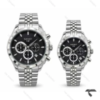 ست ساعت سیکو VIP سه موتوره کرنوگراف نقره ای صفحه مشکی Seiko-11455-S
