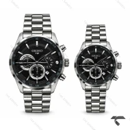 ساعت ست سیکو VIP رفرنس 31693 کرنوگراف سیلور صفحه مشکی Seiko-11461-S