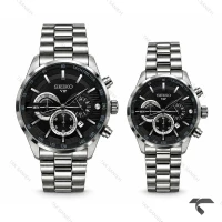 ساعت ست سیکو VIP رفرنس 31693 کرنوگراف سیلور صفحه مشکی Seiko-11461-S