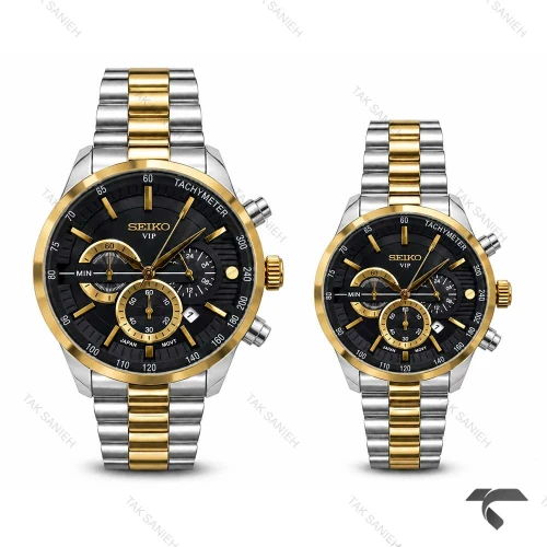ساعت ست سیکو VIP رفرنس 31693 دورنگ طلایی صفحه مشکی Seiko-11467-S
