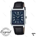 ساعت بند چرم کاسیو مستطیلی مردانه MTP-B190L-2BV سیلور صفحه سرمه ای Casio-11473-G
