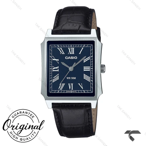 ساعت بند چرم کاسیو مستطیلی مردانه MTP-B190L-2BV سیلور صفحه سرمه ای Casio-11473-G