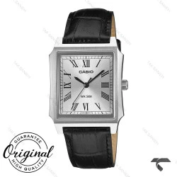 ساعت کاسیو مستطیلی مردانه MTP-B190L-7BV سیلور بند چرم مشکی Casio-11474-G