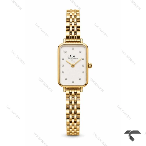 ساعت زنانه DW مستطیل طلایی صفحه سفید نگینی DW-11495-L