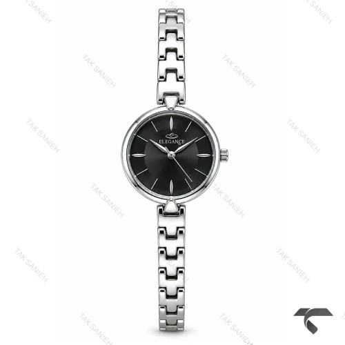 ساعت الگانس زنانه رفرنس EL007 سیلور صفحه مشکی Elegance-11484-L