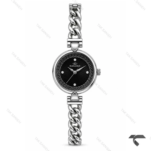 ساعت الگانس زنانه رفرنس EL006 بند کارتیه ای سیلور صفحه مشکی Elegance-11487-L