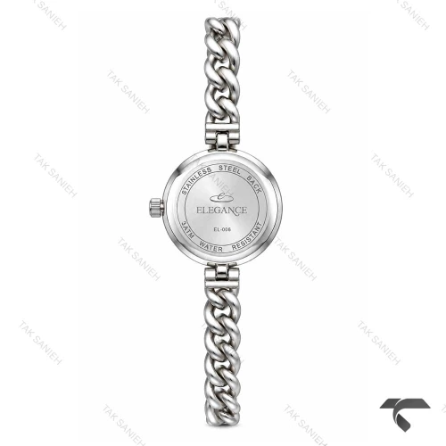ساعت الگانس زنانه رفرنس EL006 بند کارتیه ای سیلور صفحه مشکی Elegance-11487-L