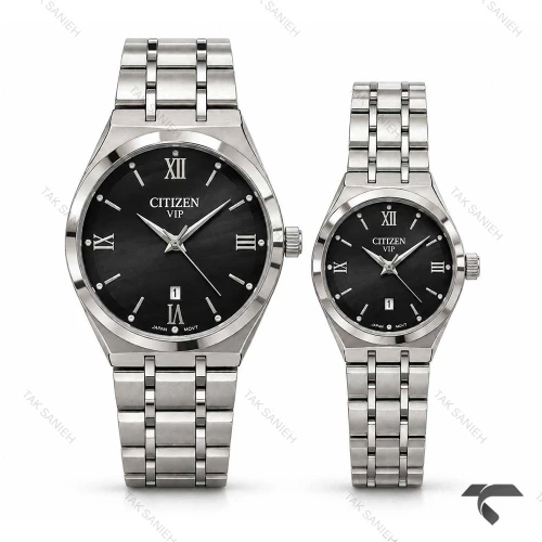 ساعت سیتیزن ست کلاسیک Vip رفرنس 31663 سیلور صفحه مشکی Citizen-11505-S