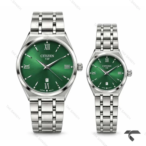 ساعت ست سیتیزن کلاسیک رفرنس 31663 نقره ای صفحه سبز Citizen-11507-S