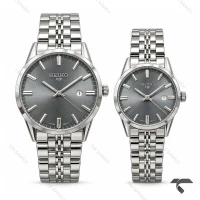 ست عروس دامادی سیکو VIP رفرنس 31622 نقره ای صفحه دودی Seiko-11524-S