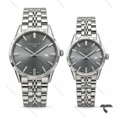 ست عروس دامادی سیکو VIP رفرنس 31622 نقره ای صفحه دودی Seiko-11524-S