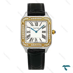 ساعت کارتیر سانتوس دومونت زنانه دو رنگ طلایی دورنگین مدیوم Cartier-8883-L