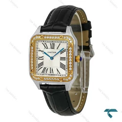 ساعت کارتیر سانتوس دومونت زنانه دو رنگ طلایی دورنگین مدیوم Cartier-8883-L