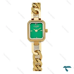 ساعت سیتیزن زنانه بند کارتیری طلایی صفحه سبز Citizen-8923-L