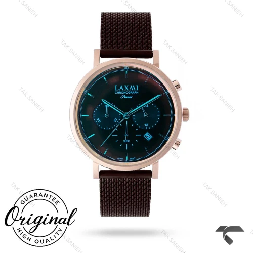 ساعت لاکسمی مردانه 8124-4 رزگلد بند حصیری قهوه ای Laxmi-9136-G