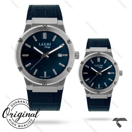 ساعت ست لاکسمی 8126-1 نقره ای سرمه ای بند چرم Laxmi-9138-S