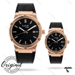 ساعت ست لاکسمی 8126-3 رزگلد بند چرم مشکی Laxmi-9140-S