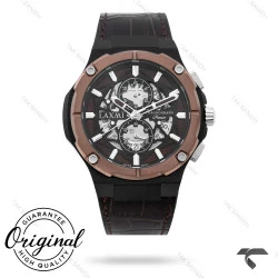 ساعت مچی لاکسمی مردانه 8128 قاب رزگلد بند چرم مشکی Laxmi-9143-G