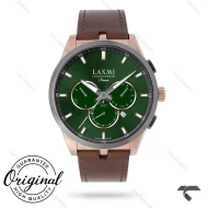 ساعت لاکسمی 8131-1 مردانه رزگلد صفحه سبز بند چرم قهوه ای Laxmi-9150-G