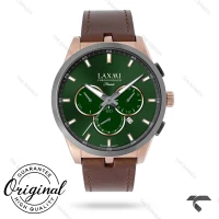 ساعت لاکسمی 8131-1 مردانه رزگلد صفحه سبز بند چرم قهوه ای Laxmi-9150-G