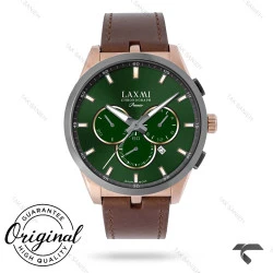 ساعت لاکسمی 8131-1 مردانه رزگلد صفحه سبز بند چرم قهوه ای Laxmi-9150-G