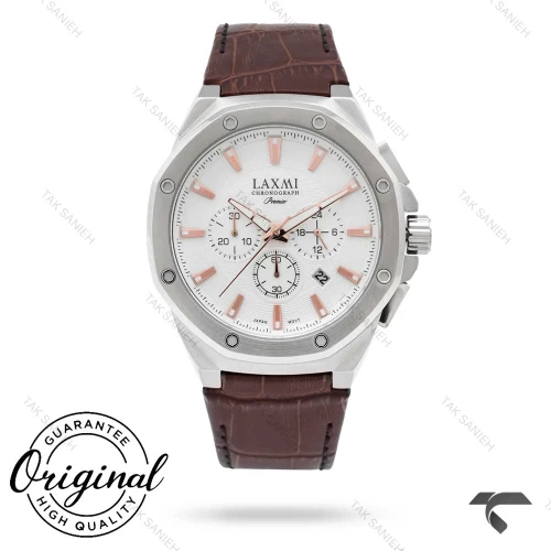 ساعت مردانه لاکسمی 8133-3 سه موتوره سیلور بند چرم قهوه ای Laxmi-9157-G
