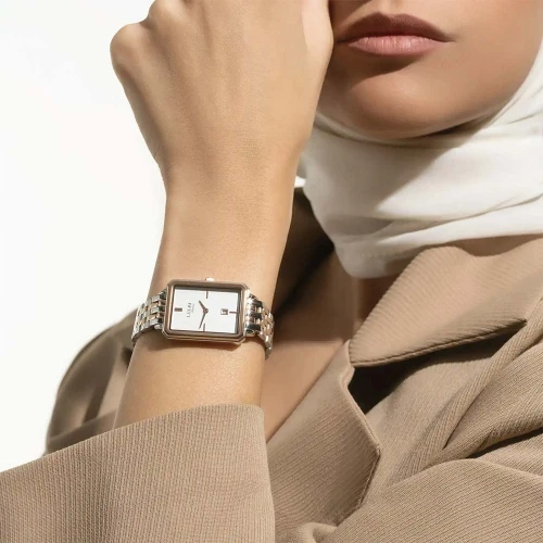ساعت لاکسمی زنانه 8168-5 مستطیلی دورنگ رزگلد Laxmi-9275-L