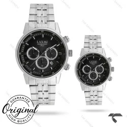 ست ساعت لاکسمی 8546-10 سیلور صفحه مشکی Laxmi-9504-S
