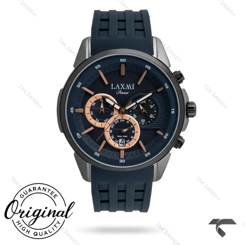 ساعت مردانه لکسمی 8805-3 فول دیت بند رابر سرمه ای Laxmi-9608-G