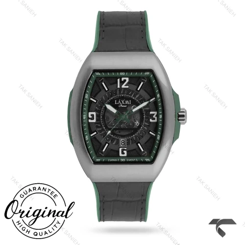 ساعت لاکسمی مردانه 8834-5 سیلور بند چرم مشکی سبز Laxmi-9746-G