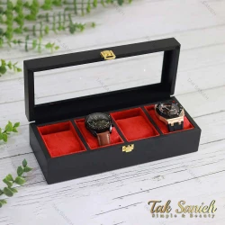 جعبه ساعت مچی 4 تایی رنگ بدنه مشکی Watches-Box-4-5257-U