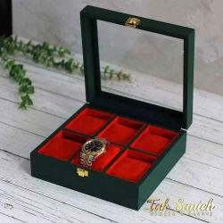 جعبه ساعت مچی 6 تایی رنگ بدنه سبز Watches-Box-6-5259-U