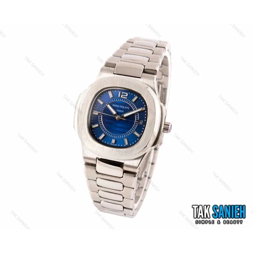 ساعت پتک فلیپ ناتیلوس زنانه نقره ای صفحه سرمه ای Patek-2470-L