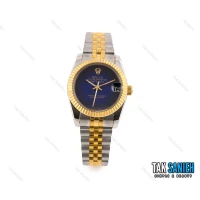 ساعت رولکس زنانه دورنگ طلایی صفحه مهندسی سرمه ای متوسط Rolex-1790-L
