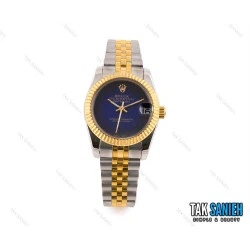 ساعت رولکس زنانه دورنگ طلایی صفحه مهندسی سرمه ای متوسط Rolex-1790-L