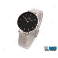 ساعت دنیل ولینگتون زنانه بندحصیری نقره ای صفحه مشکی مدیوم Daniel-2041-L