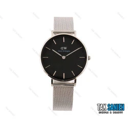 ساعت دنیل ولینگتون زنانه بندحصیری نقره ای صفحه مشکی مدیوم Daniel-2041-L