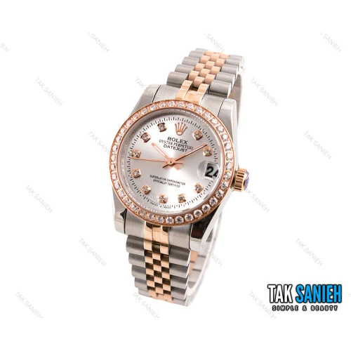 ساعت زنانه رولکس رزگلد نقره ای نگین دار Rolex-1966-L