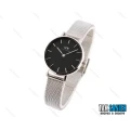 ساعت دنیل ولینگتون زنانه بند حصیری نقره ای صفحه مشکی اسمال Daniel-2215-L