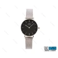 ساعت دنیل ولینگتون زنانه بند حصیری نقره ای صفحه مشکی اسمال Daniel-2215-L